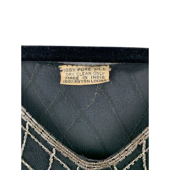 Vintage 100% Silk Beaded Dress Size M - Picture 7 of 10